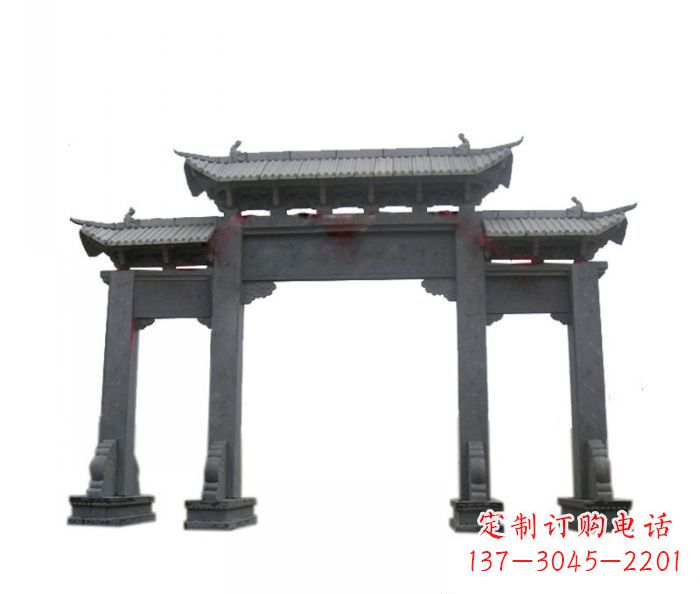 长春仿古三门牌坊石雕 (7)