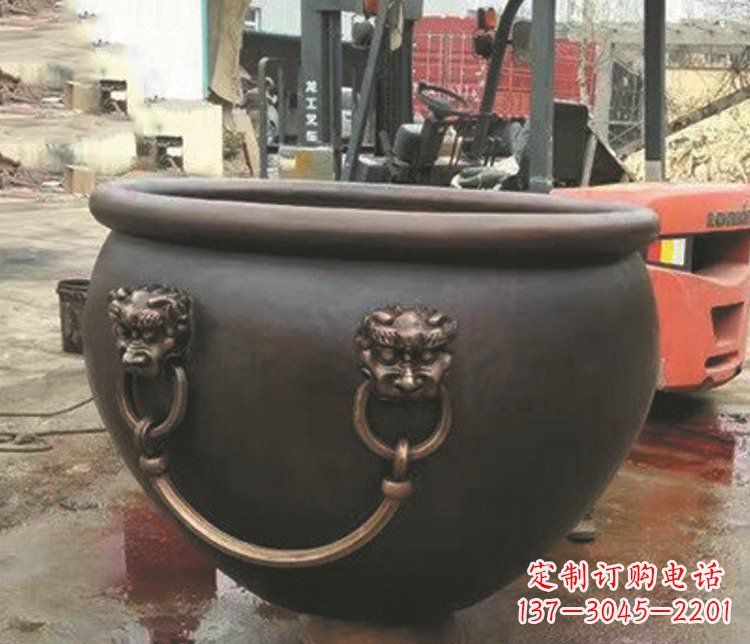 长春仿古狮子头水缸铜雕塑 (3)