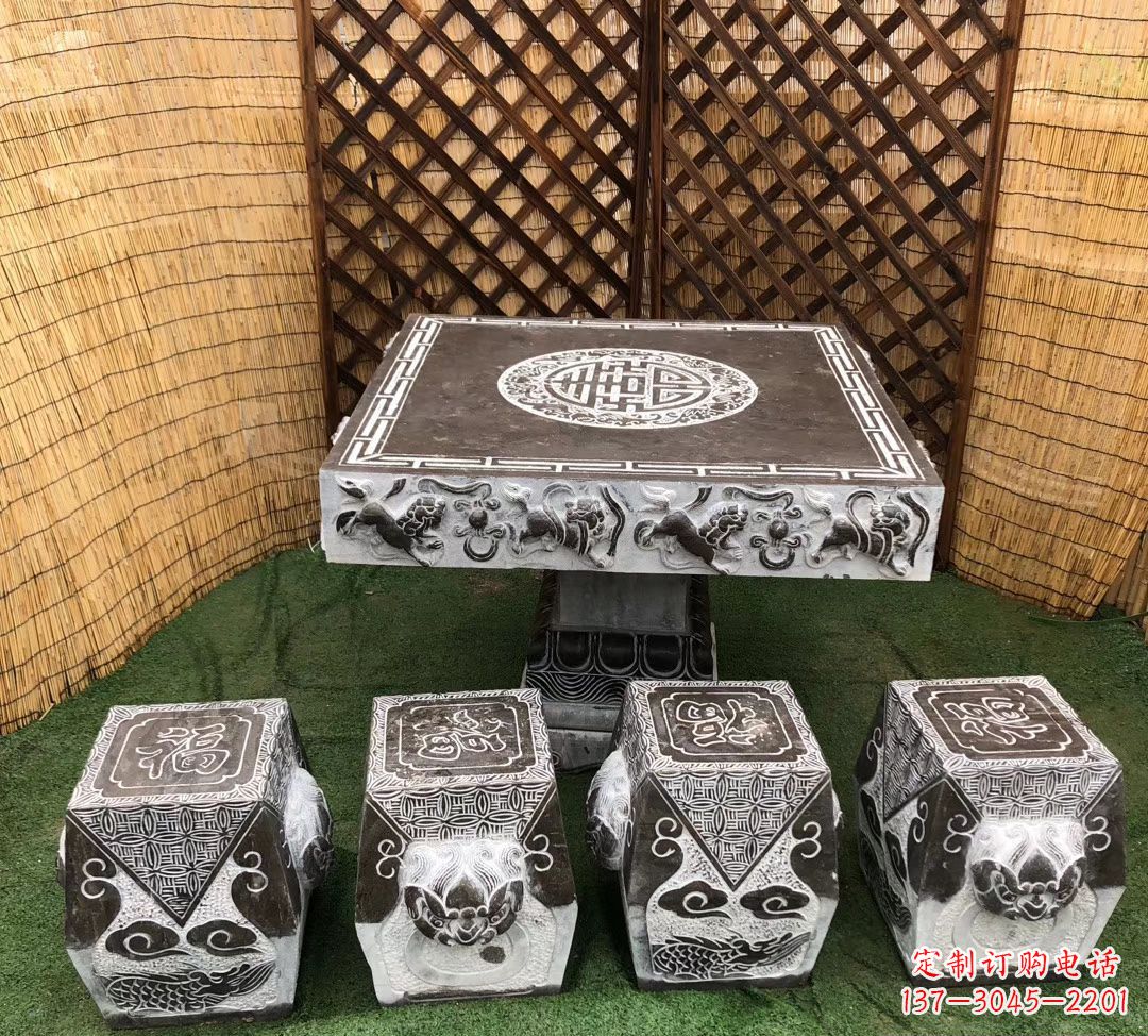 长春仿古石桌凳公园景观石雕