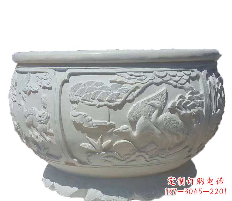 长春精美仿古鱼缸石雕花盆雕塑