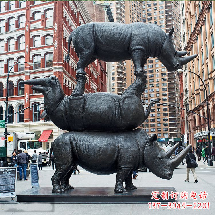 长春仿真犀牛景观铜雕-城市街道创意动物景观
