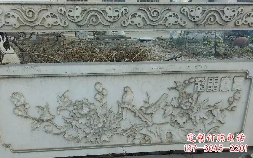 长春中领雕塑手工制作富贵花开石浮雕栏板