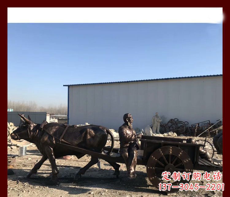 长春传统工艺技术精雕牛雕塑赶牛车的祖孙俩