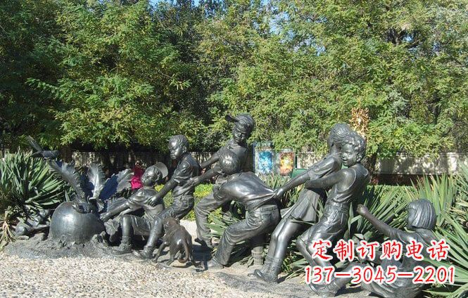 长春铜雕萝卜儿童拔萝卜雕塑