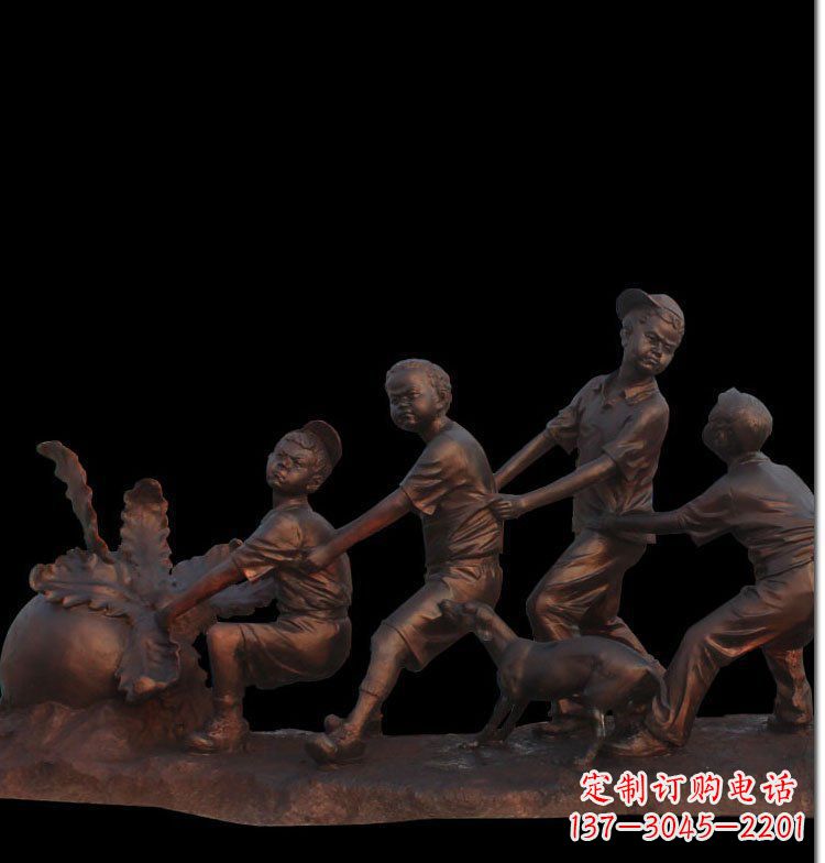 长春精美玻璃钢仿铜拔萝卜人物雕塑