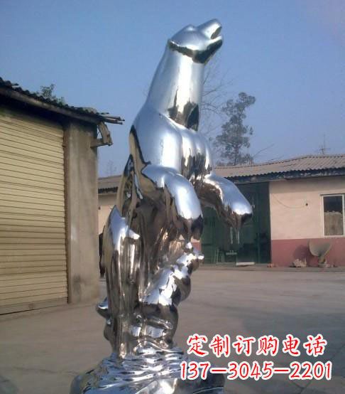 长春公园不锈钢抽象北极熊动物雕塑