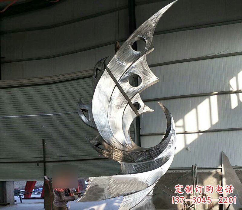 长春公园不锈钢抽象凤凰景观雕塑 (3)