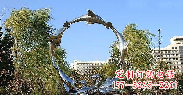 长春华丽精致的不锈钢海豚雕塑