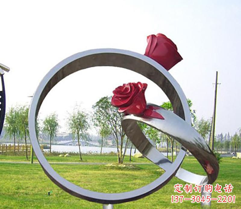 长春不锈钢景观婚戒雕塑