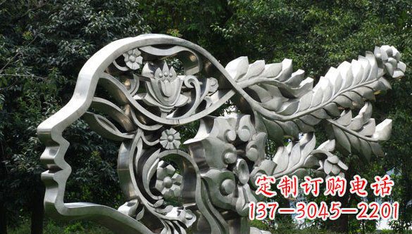 长春高雅美貌不锈钢美女头象雕塑
