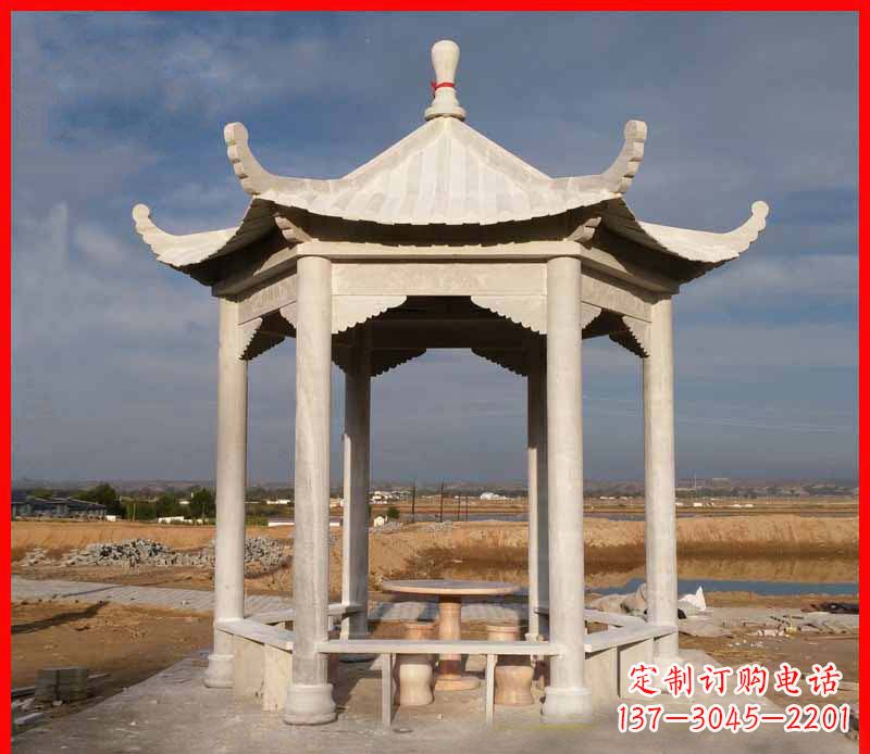 长春公园大理石六角石雕凉亭 (2)