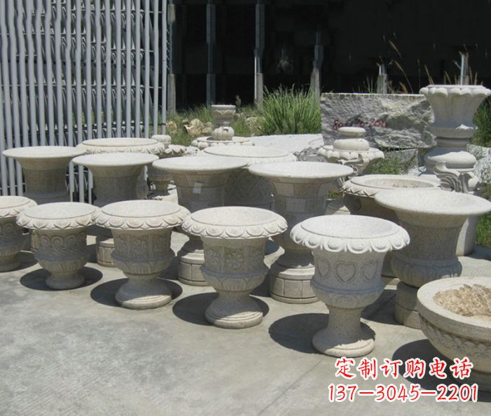 长春大理石花盆石雕艺术品