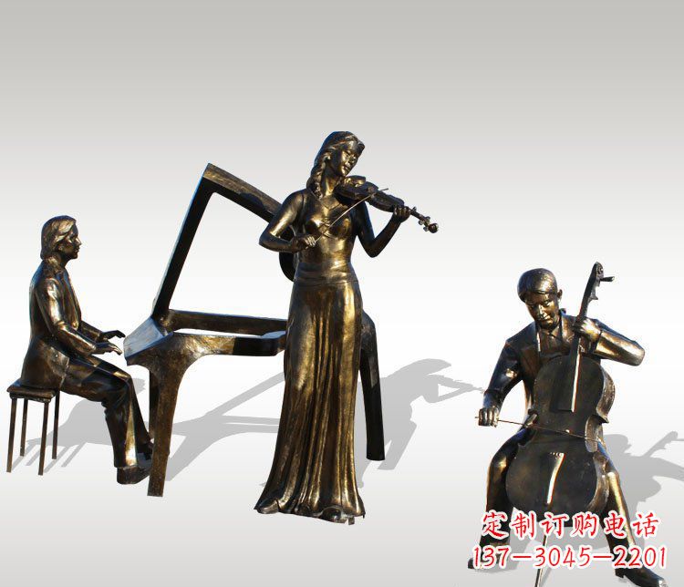 长春公园景观钢琴拉小提琴人物铜雕