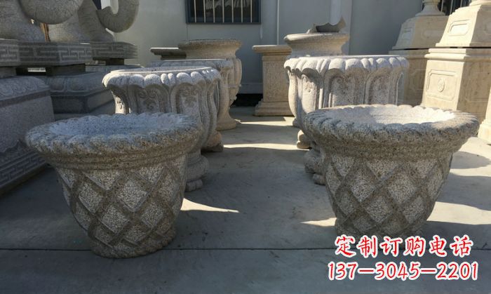 长春公园景观花篮式花盆石雕 (2)