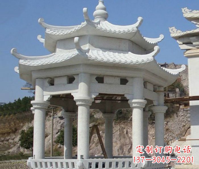 长春公园景观汉白玉石雕凉亭
