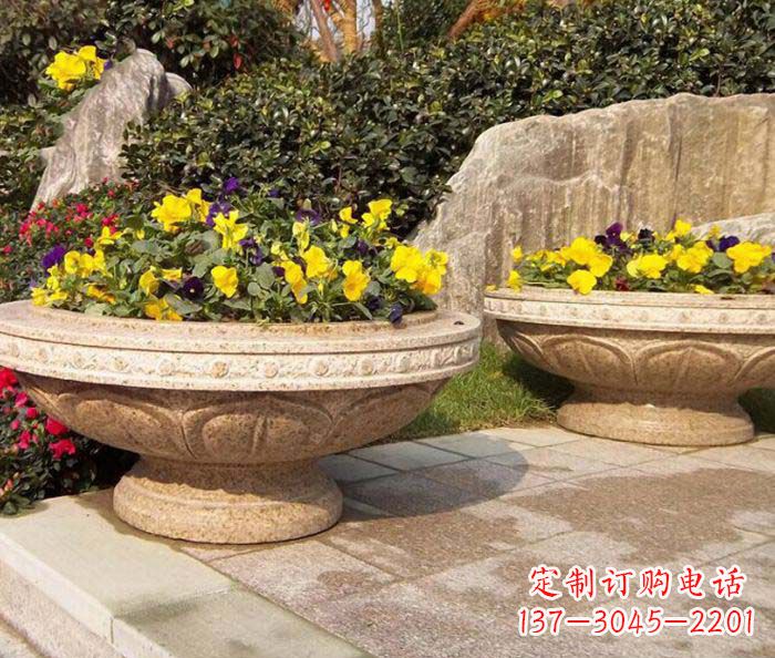 长春公园景观砂岩花盆石雕 (2)