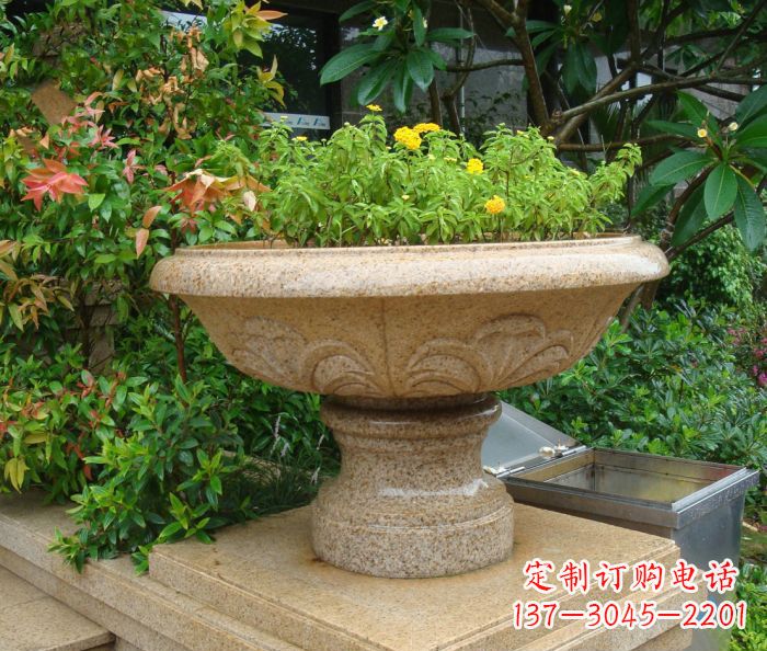 长春公园景观砂岩花盆石雕 (3)