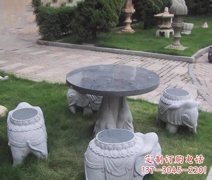 长春公园景观小象石桌凳石雕