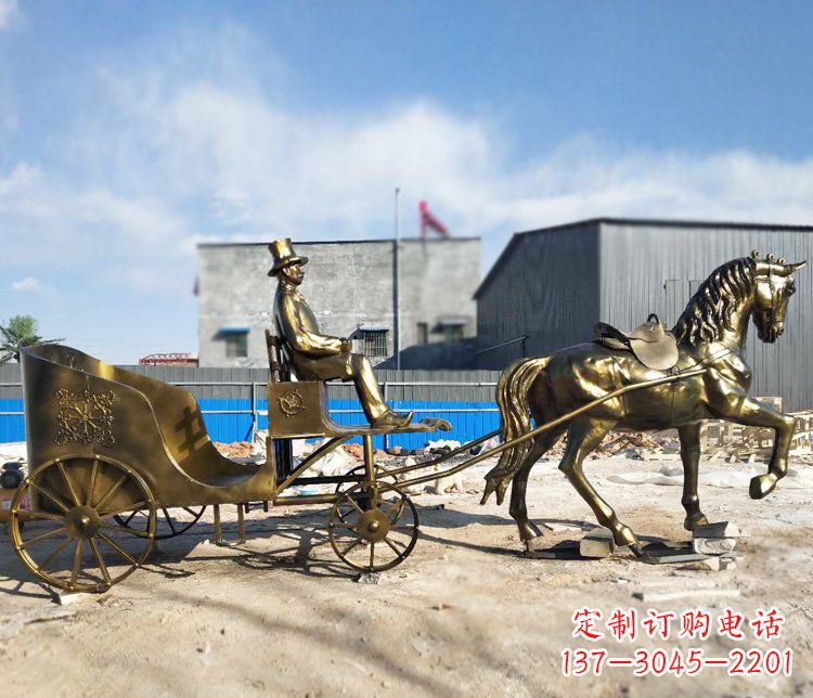 长春公园景观坐着马车的人物铜雕