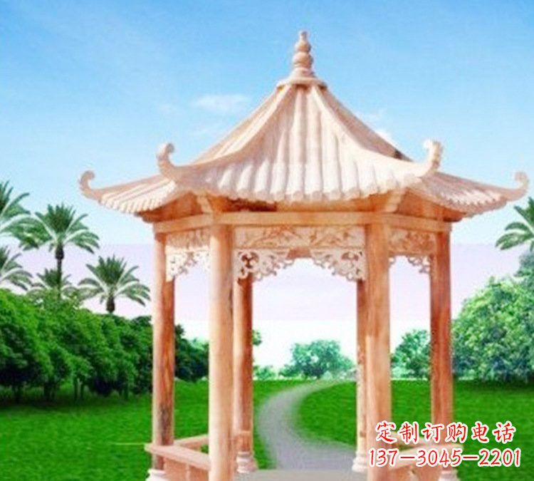 长春艺术精美的六角凉亭石雕