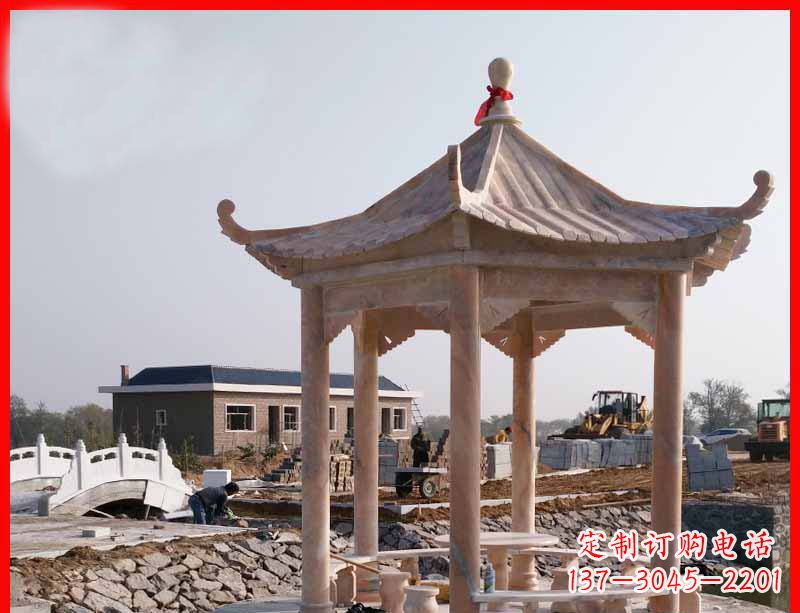 长春红六角石凉亭雕塑