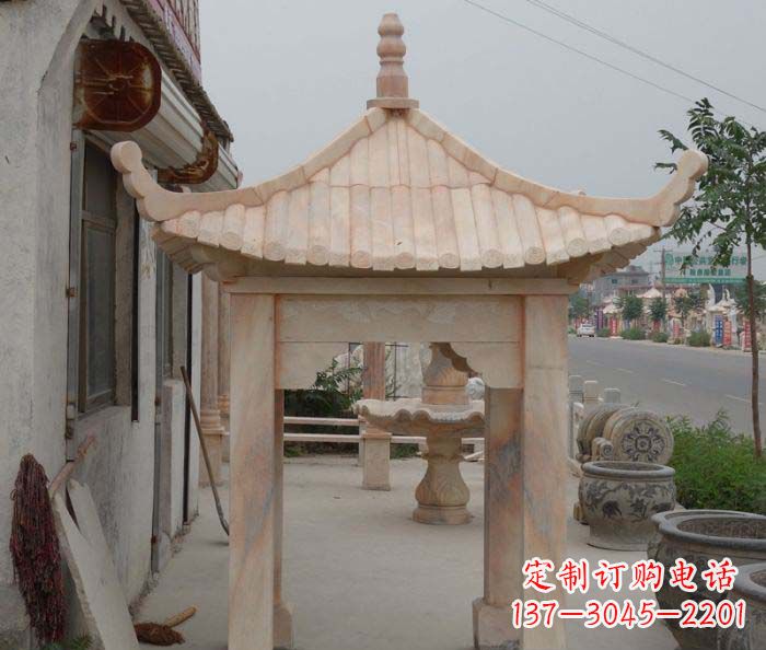 长春精美红六角石凉亭雕塑