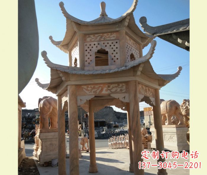 长春中式双层石雕凉亭