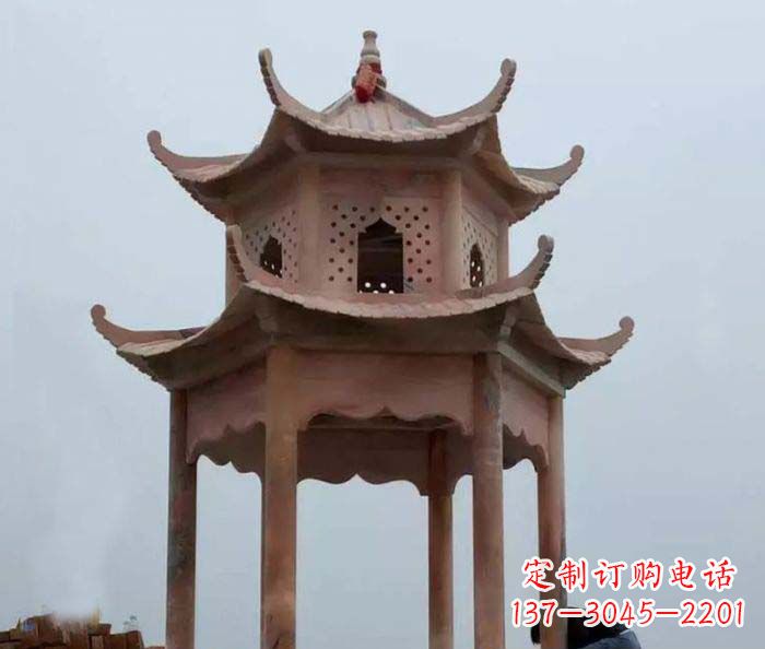 长春中领雕塑双层六角石雕凉亭