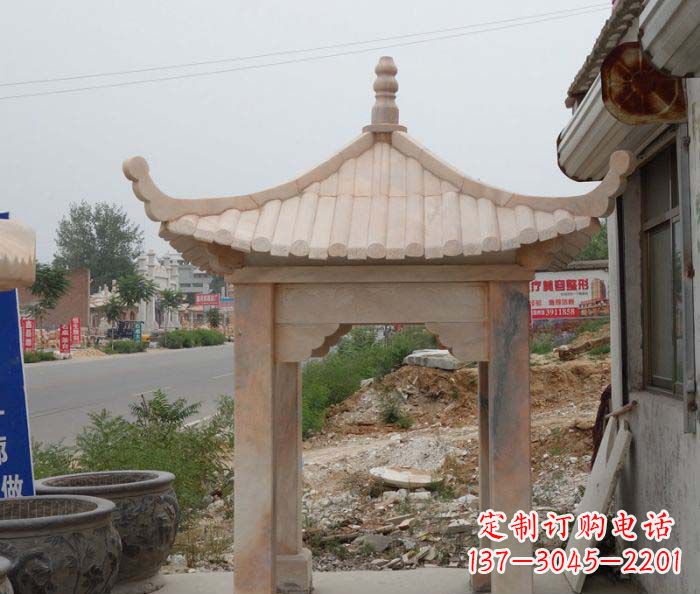 长春晚霞红四角凉亭雕塑