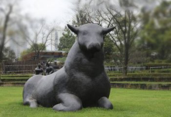长春公园草坪铸铜抽象动物牛卧牛雕塑