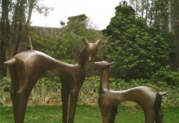 长春公园抽象母子鹿动物铜雕