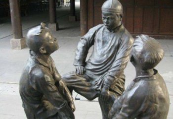 长春铜雕男孩斗鸡小品雕塑