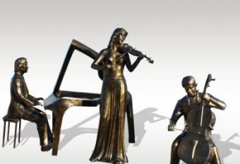 长春公园景观钢琴拉小提琴人物铜雕