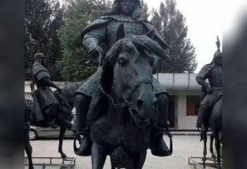 长春英姿飒爽古代将军骑马铜雕