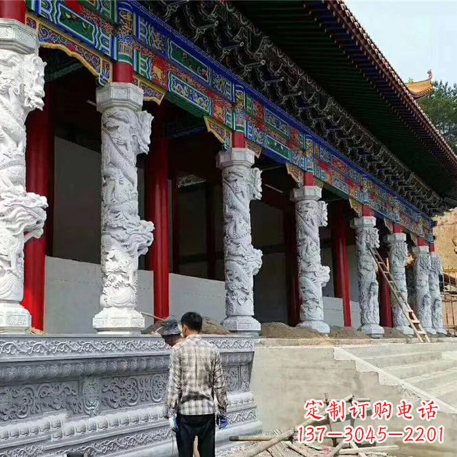 长春精美手工制作的精美古建汉白玉龙柱雕塑