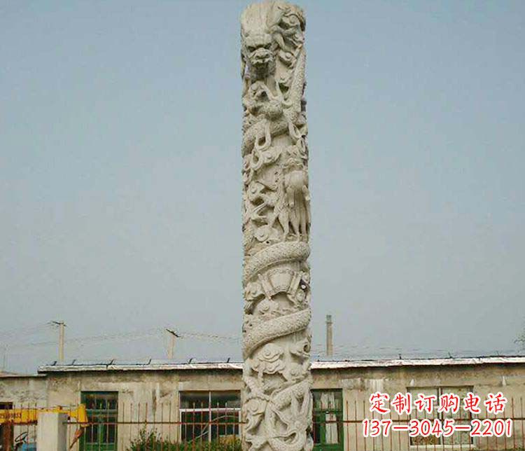 长春广场大理石盘龙柱景观石雕 (3)