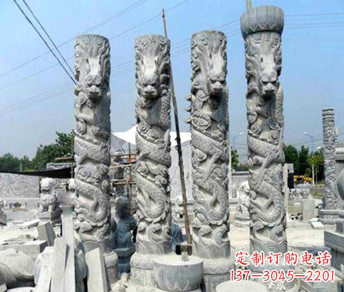 长春广场景观大理石龙柱石雕 (4)