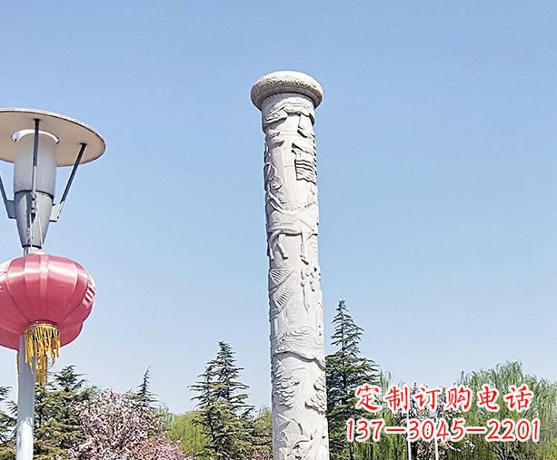 长春广场景观大理石龙柱石雕 (6)