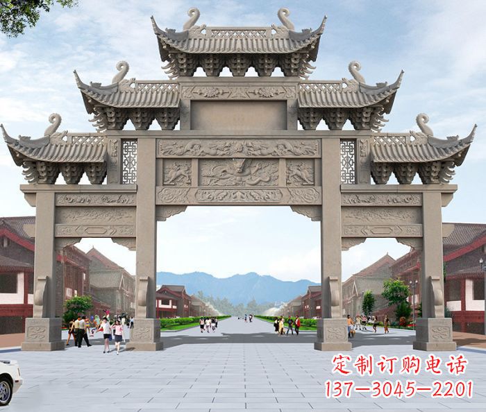 长春广场景观大理石牌楼石雕 (2)
