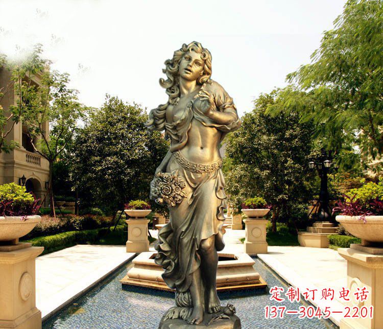 长春华丽蓬勃的铜雕女神像