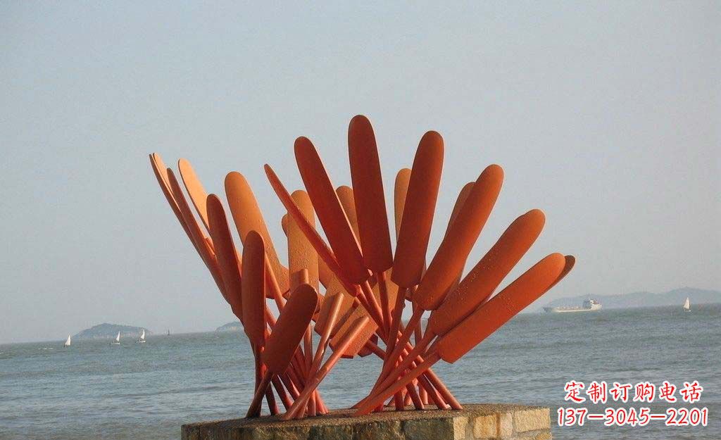 长春卓越海边,不锈钢抽象船桨雕塑