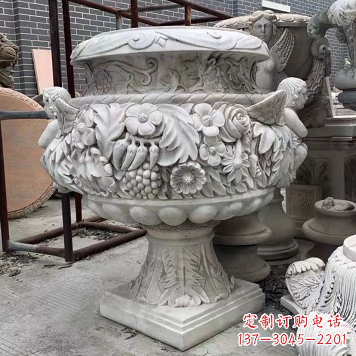 长春汉白玉欧式人物花盆雕塑