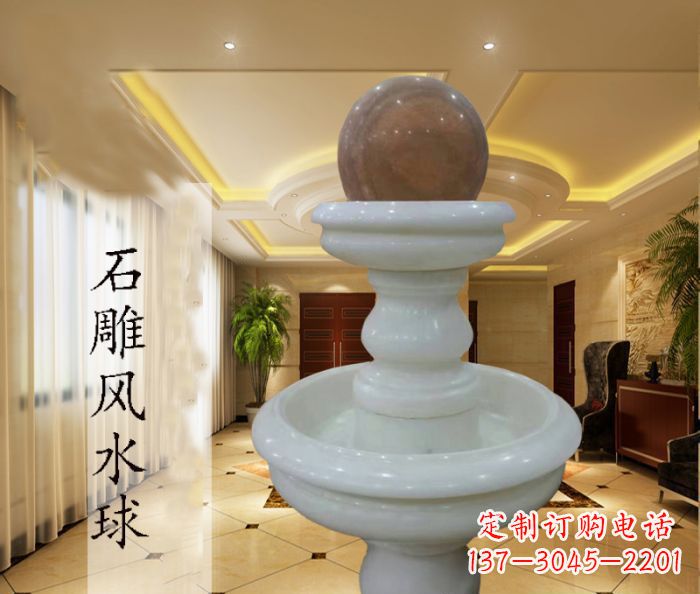 长春尊贵精致的汉白玉双层风水球石雕