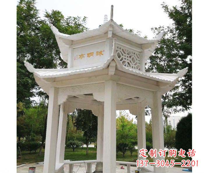长春高雅典雅的汉白玉双层六角凉亭石雕