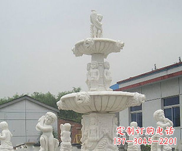 长春汉白玉天使大型喷泉石雕