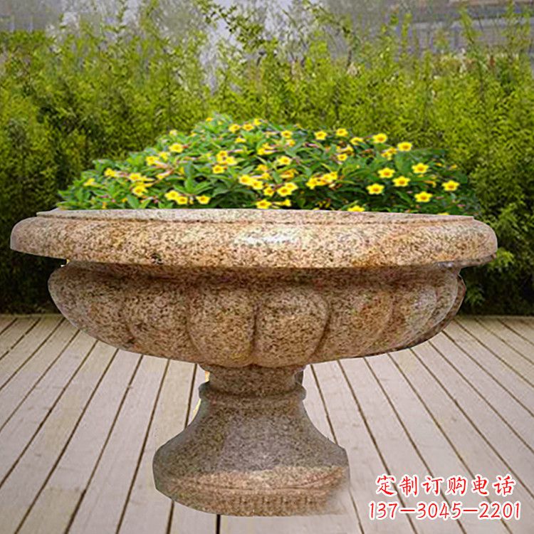 长春花岗岩欧式园林花盆雕塑