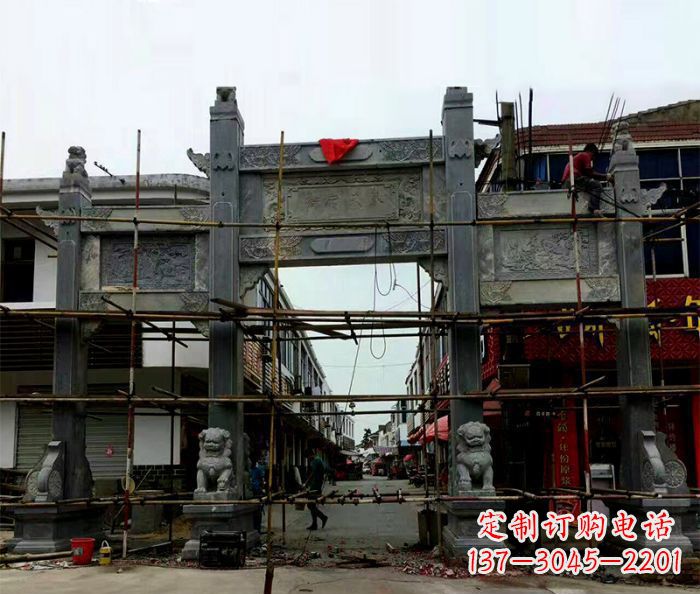 长春街道三门石雕牌楼 (2)