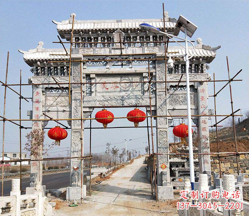 长春传统工艺精致三门牌坊石雕