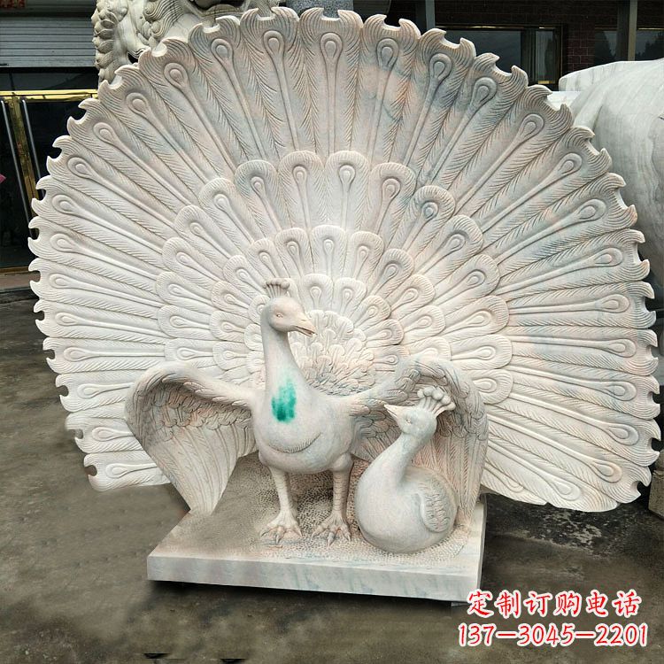 长春孔雀汉白玉石雕