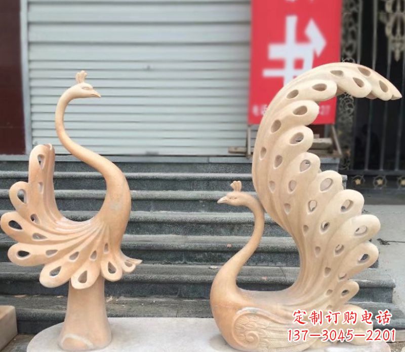长春孔雀石雕园林景观摆件